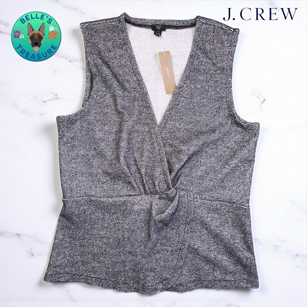 J.Crew 365 Peplum Tank Top Womens Small Heather Gray‎ Stretch Boucle Twist Front